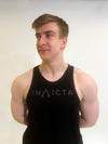 Front view of the Invicta Inverse Premium Fitted Gym Vest in black.
