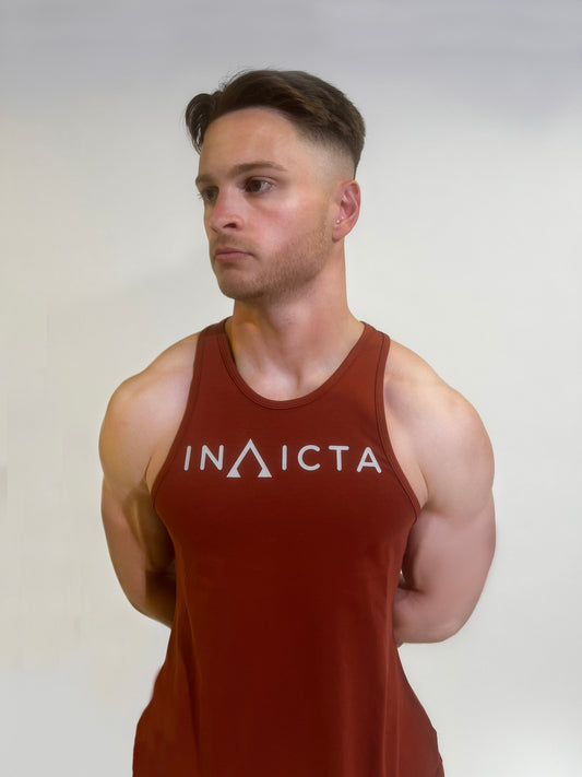 Front view of the Invicta Crimson Premium Fitted Gym Vest in maroon.